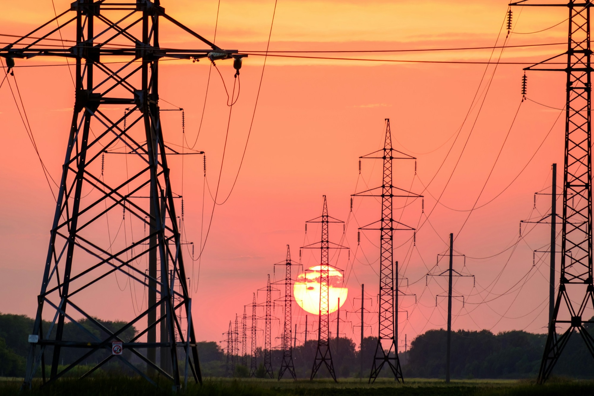 ERCOT transmission and substation infrastructure at sunrise